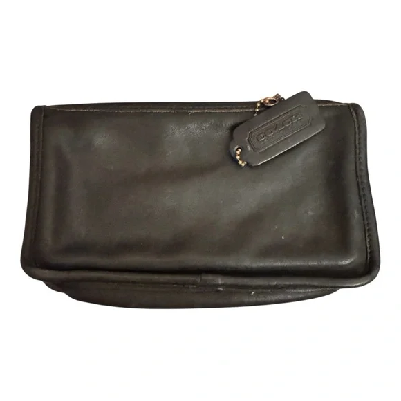 Coach Dark Black Leather Wallet or Makeup Bag - Picture 1 of 5
